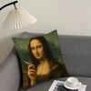 Modern Art Funny Mona Lisa Cushion Cover Pillowcase Ultra Soft Skin Friendly Fabric Cloud Like Comfort Concealed Zipper