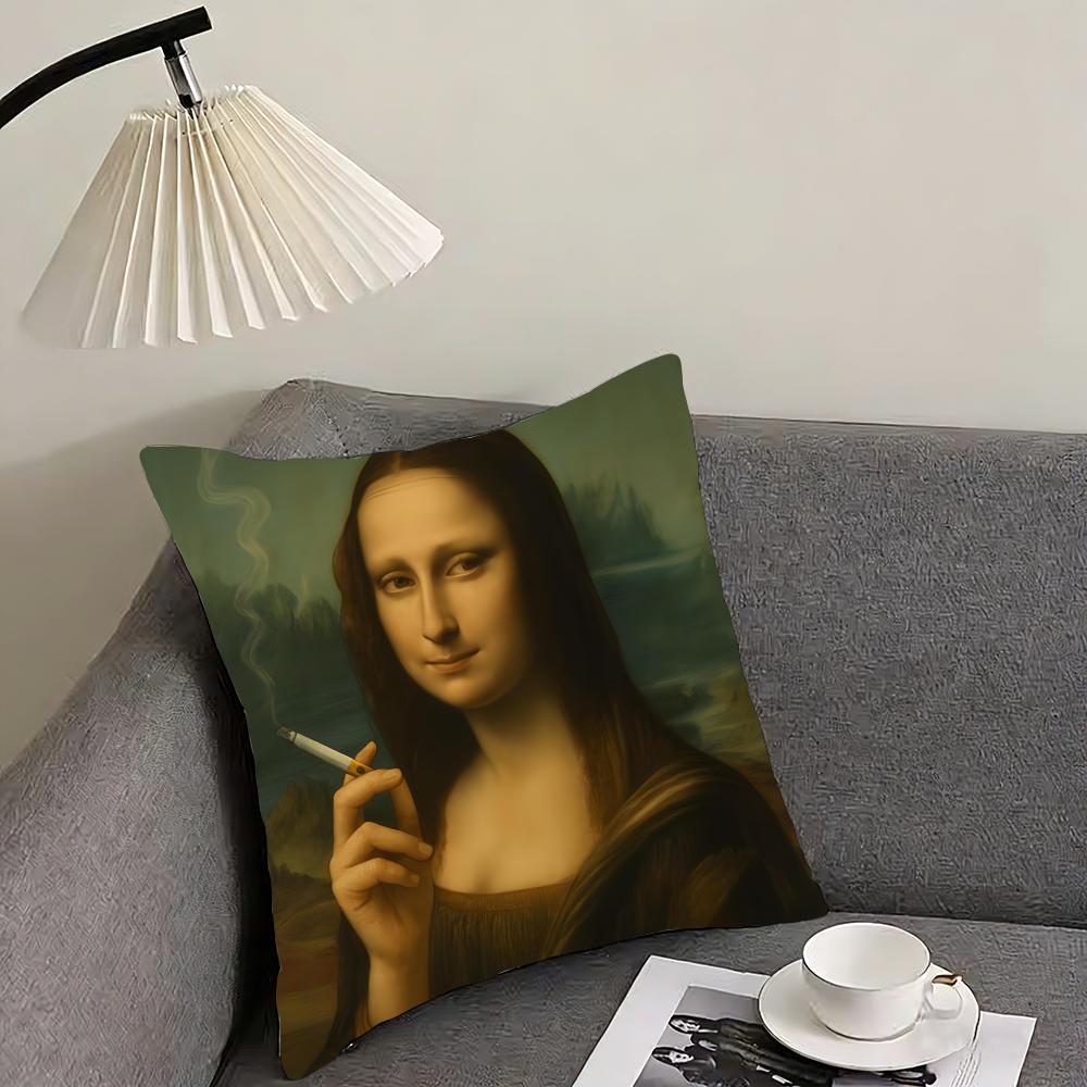 

Modern Art Funny Mona Lisa Cushion Cover Pillowcase Ultra Soft Skin Friendly Fabric Cloud Like Comfort Concealed Zipper 30x30cm