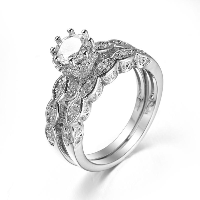 

SODROV 2 шт. Набор колец принцесса свадебное обручальное кольцо с цирконом ювелирные изделия 6 белый