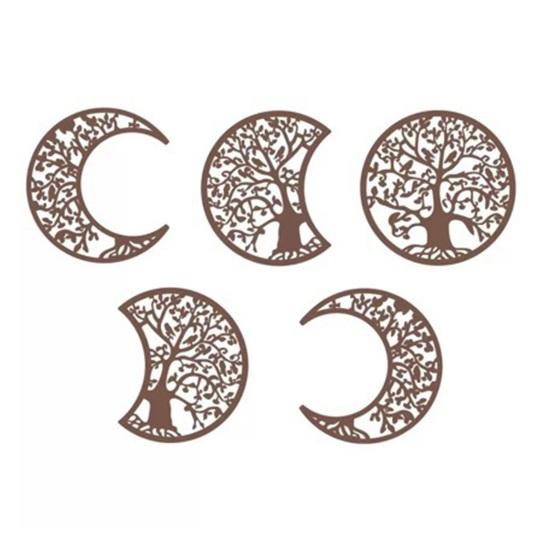 

5 шт. Черное Дерево Настенный Декор Дерево Жизни Фазы Луны Бохо Настенное Искусство Эстетичный Полый Сельский Подвесной Декор для Гостиной Спальни коричневый