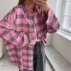 Evropská a americká retro klasická kostkovaná košile módní nový růžový kostkovaný top všestranný trend klopový volná košile
