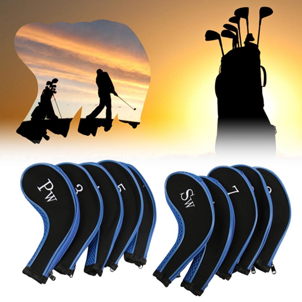 10pcs Neoprene Golf Club Iron Head Covers Putter Set Protector Case Golf Accessory