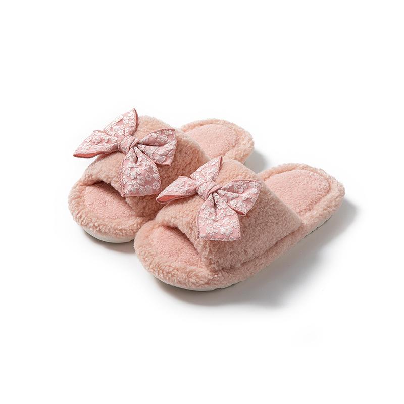 

Bow open cotton slippers warm fluffy slippers home plush slippers 40-41 розовый