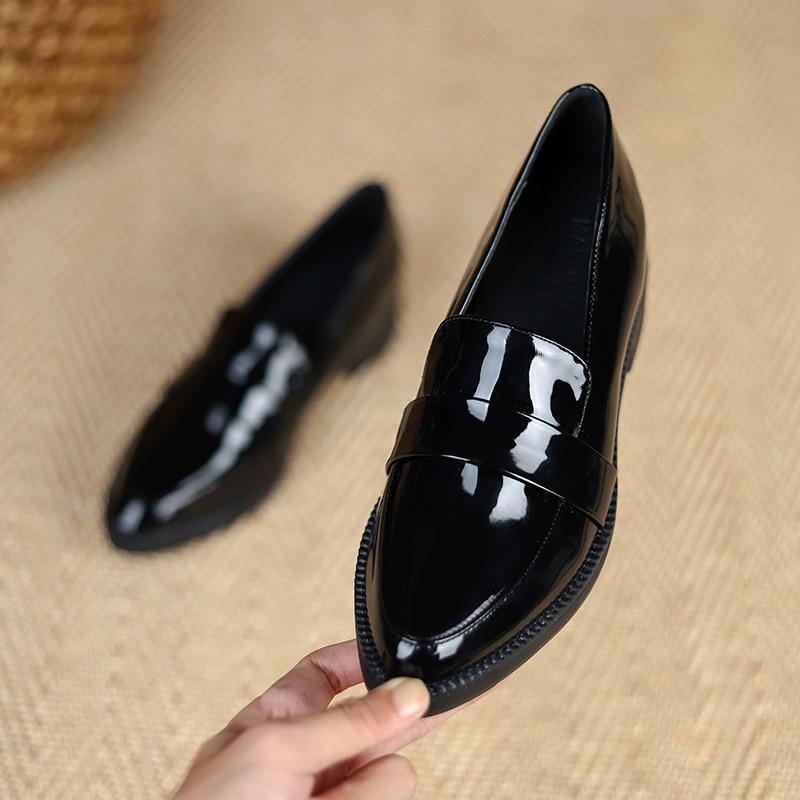 Fashion Loafers 2025 Black Pointed Toe Fabric New British Style Thick Heel Inner Heightening Platform Leather Shoes Work Women's Shoes
