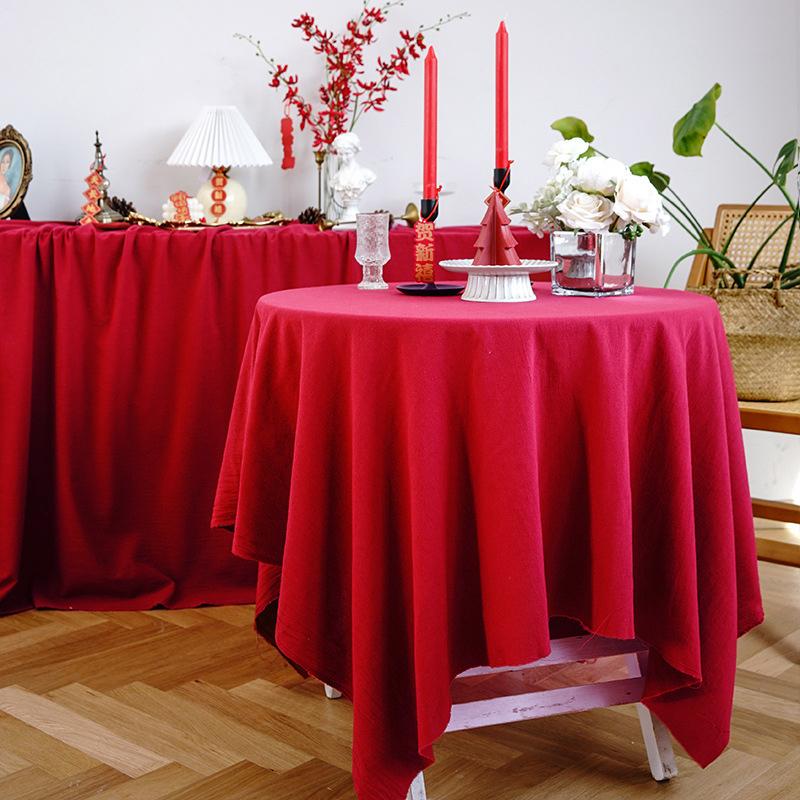 

100% хлопок Скатерть Украшение Настольное покрытие Для Дня рождения Свадебных вечеринок и Рождественского банкета Ресторан Фестиваль Праздничный декор 90x90cm красный