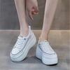 8cm White Genuine Leather Platform Heel Women Flats Shoes Comfortable Casual Creepers Chunky Sneaker Summer Bling Shoes Women