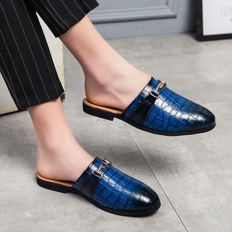 Fashion Arrival Mens Half Slippers Loafers Fashion Men Comfort Leather Loafers Male Business Casual Leather Shoes Summer Slippers Shoes