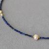 Korean niche design faceted lapis lazuli beaded freshwater rice grains small pearls extremely fine simple temperament short necklace