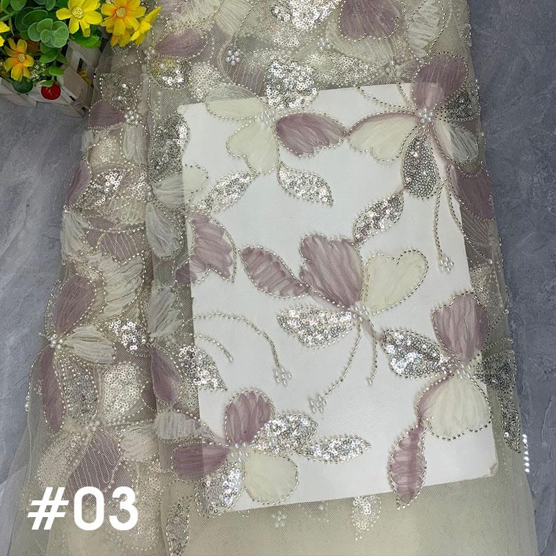 1 Yard Luxury Mesh Bead Tube Sequin Embroidery Fabric African Nigerian Tulle Fabric Diy Bridal Wedding Stage Evening Party Dress