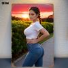 Pc Metal Sign Featuring a Stylish Female Silhouette Against a Sunset Iconic Figure Suitable for Wall Decor In Living Rooms An
