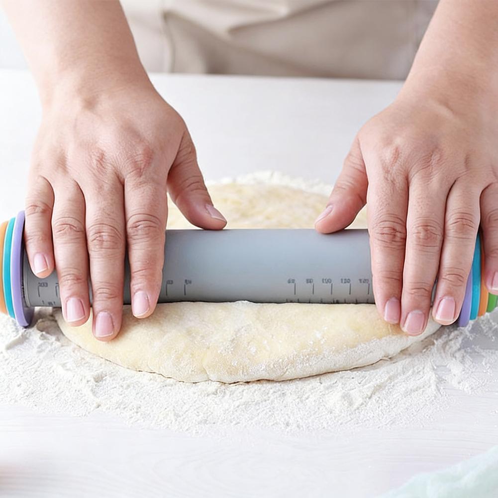 Thickness Adjustable Silicone Rolling Pin Multifunction Fondant Cake Pastry Easy Clean Bakeware Tool