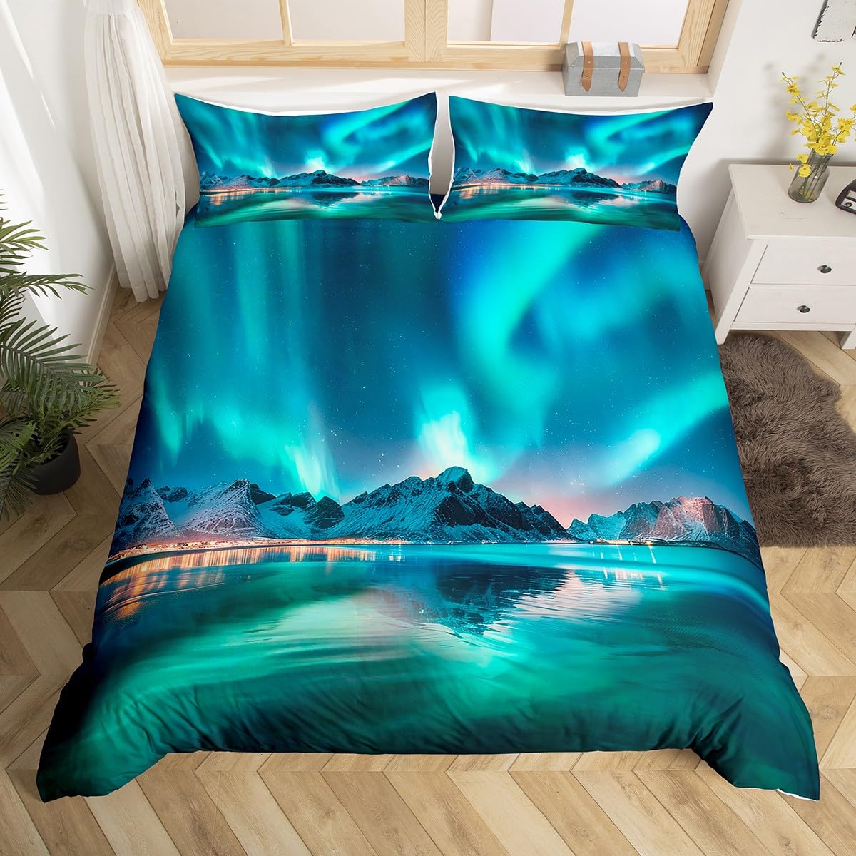 

Aurora Duvet Cover Set for Teens Adults Queen Size Lightweight Down Quilt Covers Room Decor 2 Pillowcases 1 Duvet Cover No Quilt (135x200cm)