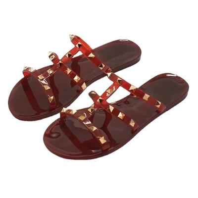 Fashion Summer Rivet Flat Bottom Slippers for Womens 2025 New Crystal Shoes Jelly Shoes Women's Sandals Shoes Female Zapatos De Mujer