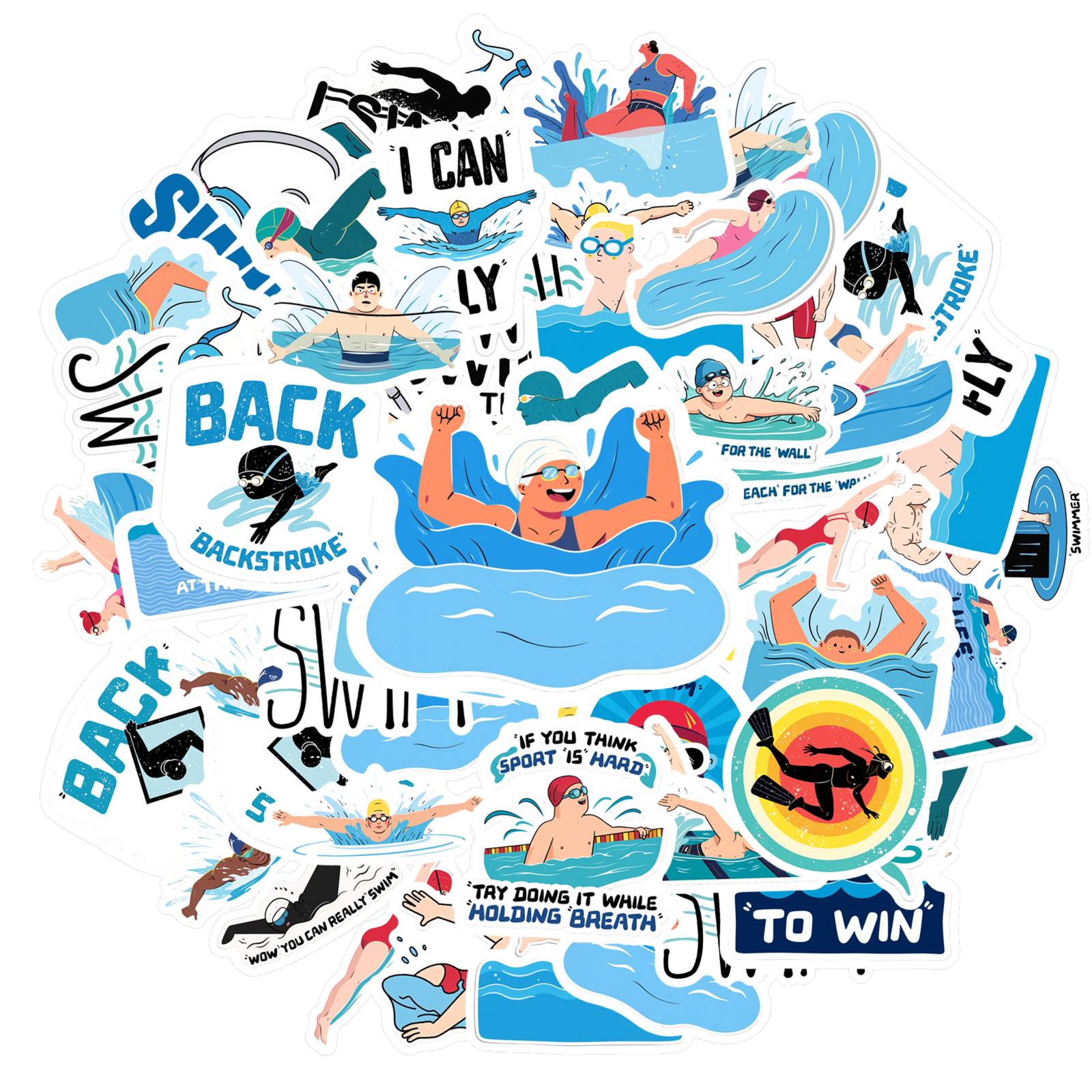 

35pcs Motivational Swimming Stickers Cartoon Fitness DIY Stickers Stationery Stickers For Laptop Motorcycle Luggage Phone DIY