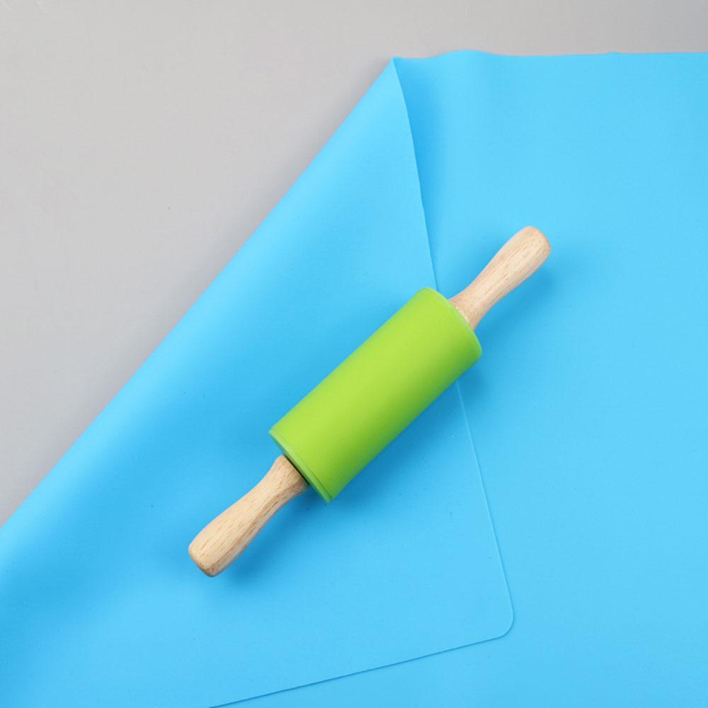 Silicone world Non-Stick Silicone Rolling Pin Wooden Handle Fondant DIY Pastry Dough Flour Roller Kitchen Baking Cooking Tools