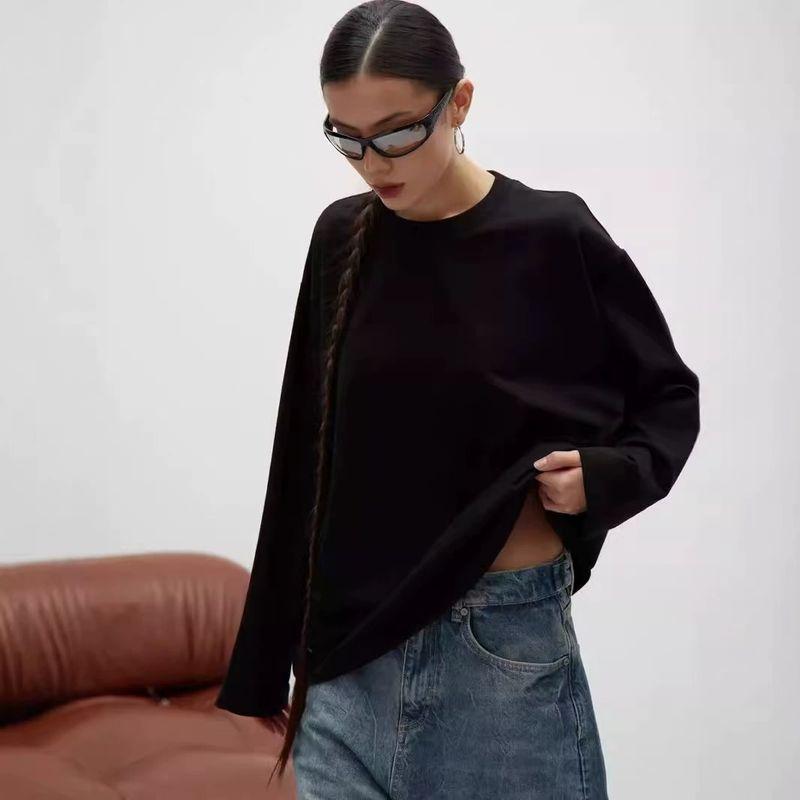 Fashion Wind New Arrival Loose-Fitting Solid Color Long Sleeves Cotton T-shirt Loose Solid Color Cotton T-shirt