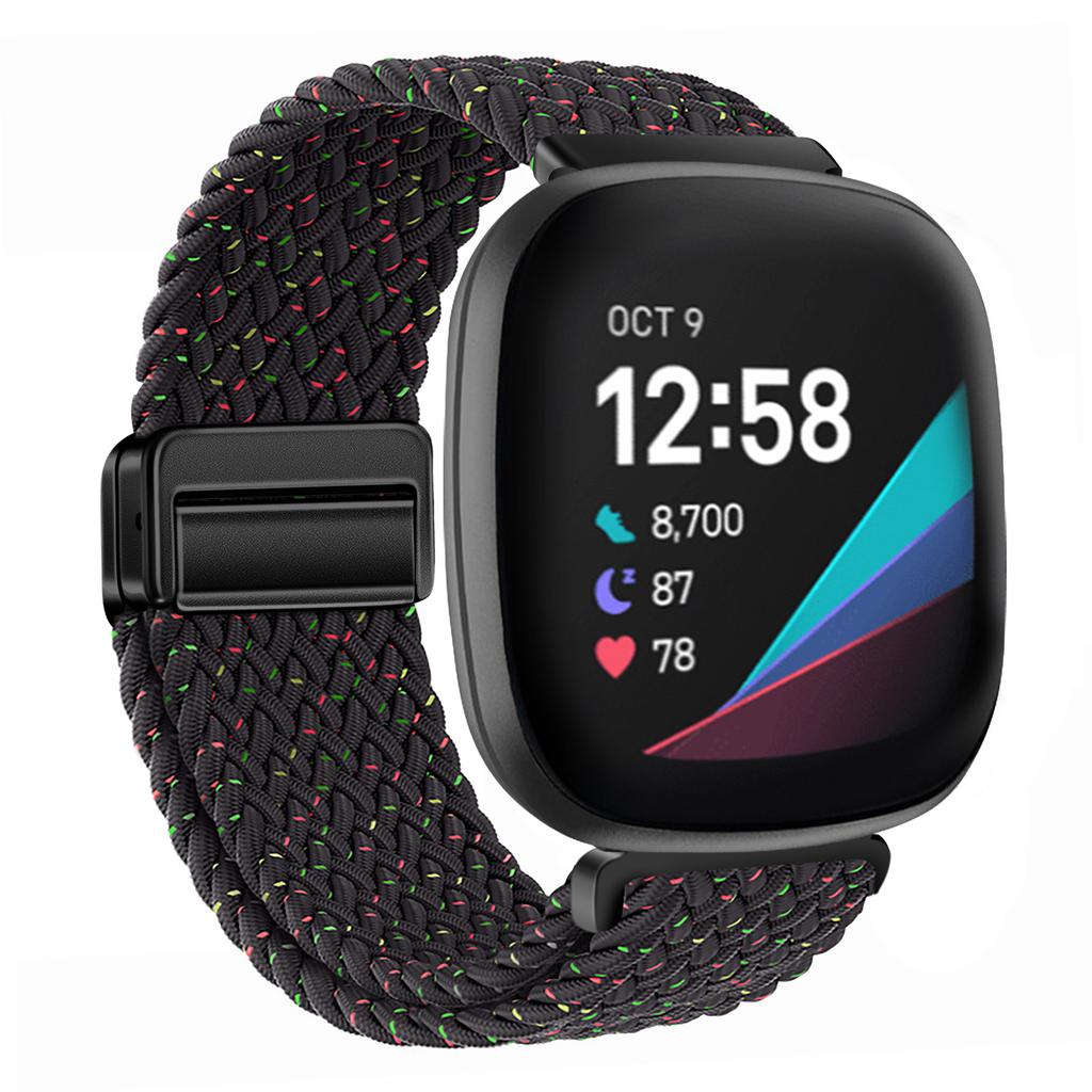 Nylon Braided Loop Strap For Fitbit Versa 4/3 Adjustable Metal Magnetic Bracelet Wristband For Fitbit Sense 2/1 Band Accessories
