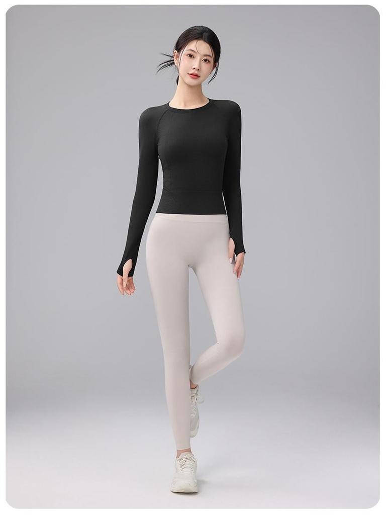 Women's Quick-Dry Long Sleeve Yoga and Running Top - Round Neck, Thickened for Autumn/Winter