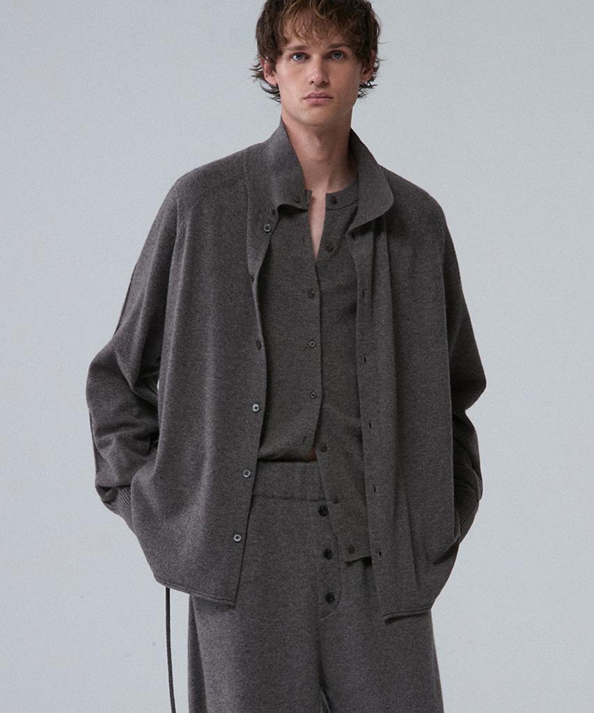 UMARMUNG Wool Cashmere Convertible Collar Shirt_Taupe
