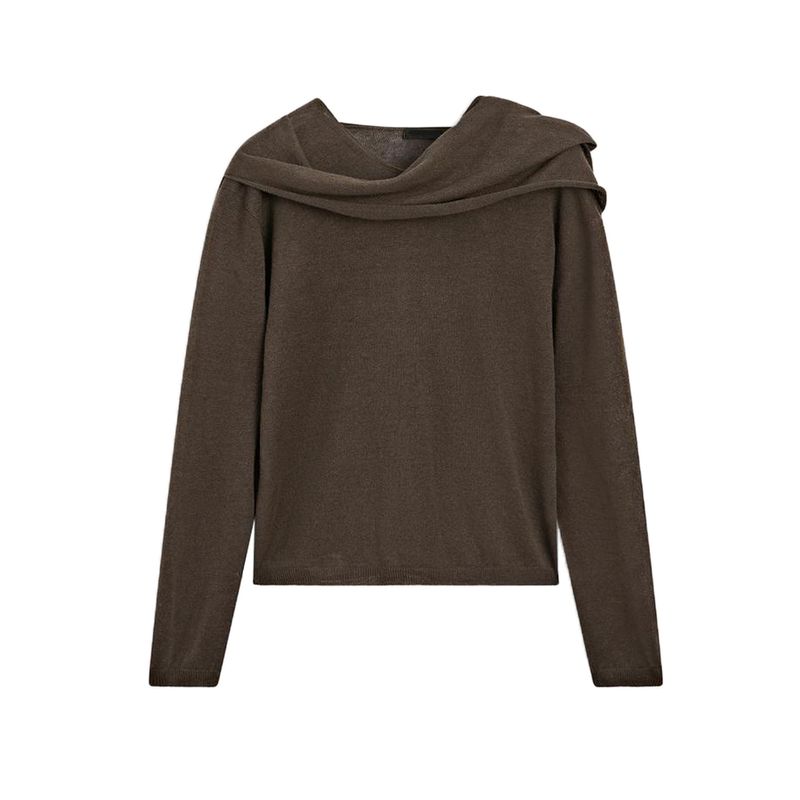 MD Spring and Summer Women's Clothing Linen Blended Art Department Stylish Scarf Collar Long Sleeves Sweater Knitwear 5783722