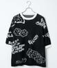 WEGO Jacquard Graphic Knit Short Sleeve Loose Size Black Men's T-Shirt, Patterned, Oversized, Fit, Streetwear, Spring/Summer, Gift, Present,