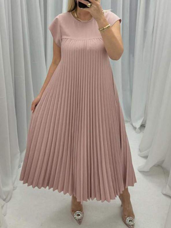 Elegant Summer Dress For Women With High Waist Pockets In Polyester Fabric For Office Wear