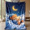 Teddy Bear Sleeps On Branch Under Moon Theme Blanket Lightweight Warm Flannel Blanket Decorative Throw Blanket for Home Decoration