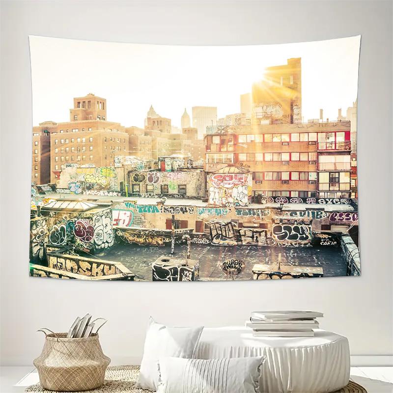 Vintage Cityscape Tapestry Wall Hanging Urban Photography Backdrop Scenic Wall Art Aesthetic Room Decor Travel Inspired Home Tex