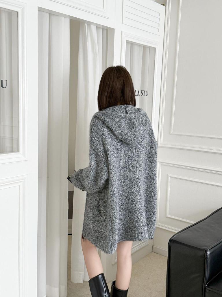 2025 High-End Korean Style Hooded Knitted Cardigan - Autumn/Winter Versatile Casual Sweater