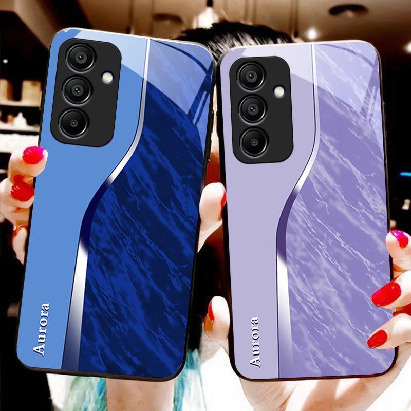 Fialový vzor vody Pro Samsung Galaxy A15 5G 54 4G 51 50 24 35 90 71 12 51 53 52S 80 22 34 Černý tvrzený skleněný kryt na telefon