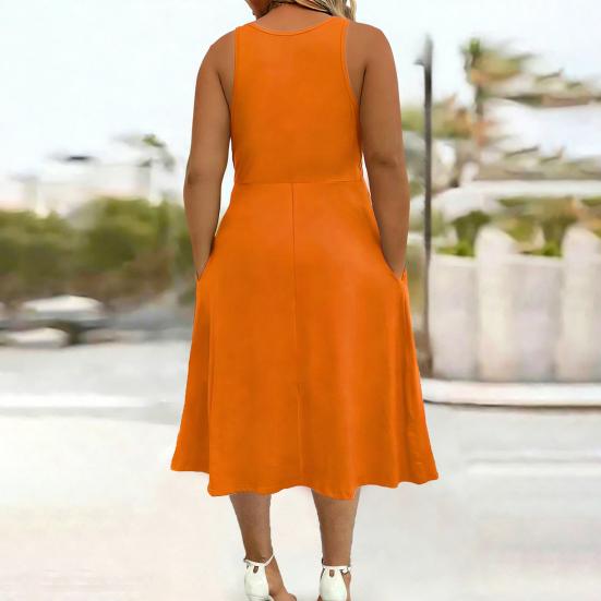 Robe d'été sans manches pour femme, robe midi plissée à col en V, respirante, décontractée, avec ourlet évasé au-dessus de la cheville, robe trapèze avec poches
