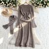 European and American Scarf Knitted Dress Autumn and Winter Elegant Horn Sleeve Loose Sweater Skirt