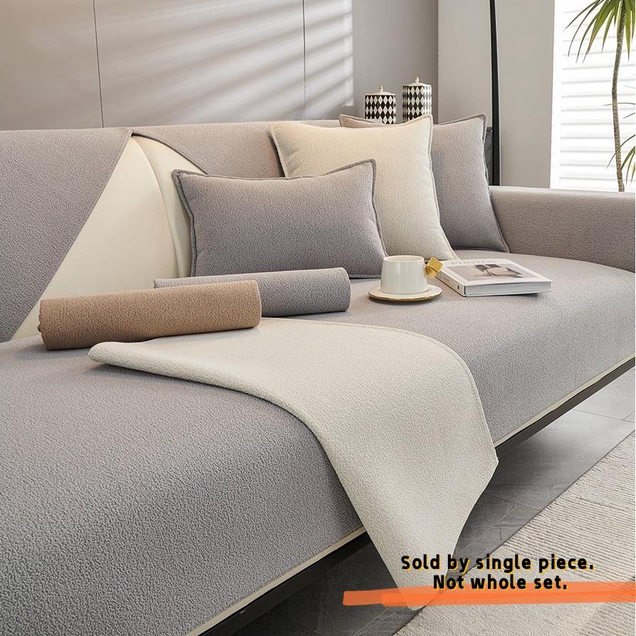 

Упрощенный однотонный чехол на диван из тедди-шенилла для гостиной, нескользящий чехол-подушка на диван, универсальный протектор для дивана на четыре сезона 90x90cm светло-серый