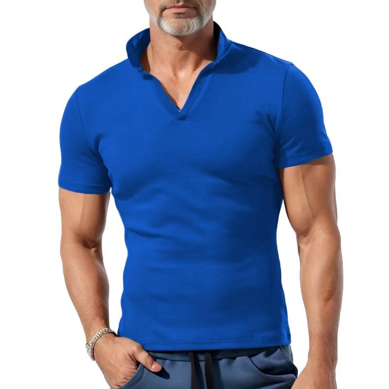 Mens Short Sleeve Waffle Turn Down Collar Solid Casual Polo Shirt