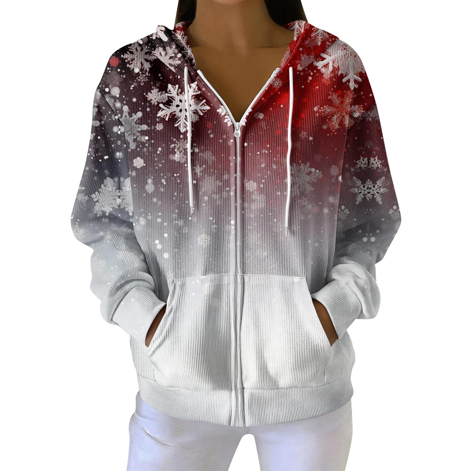 

Женская повседневная модная вязаная толстовка с длинными рукавами и застежкой-молнией, с рождественским принтом XL винный