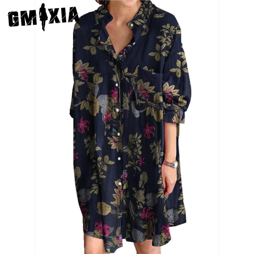 

GMXIA Женское платье-рубашка с отложным воротником и длинными рукавами, летняя мода, платье с принтом в клетку XXXL темно-синий