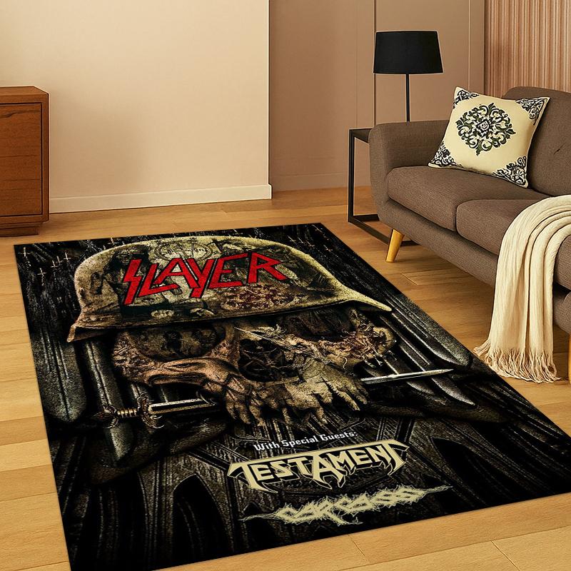 3D Slayer Heavy Metal Rcck Band Sign Carpet Rug for Bedroom Living Room Sofa Doormat Home Decor,Kid Game Area Rug Non-slip