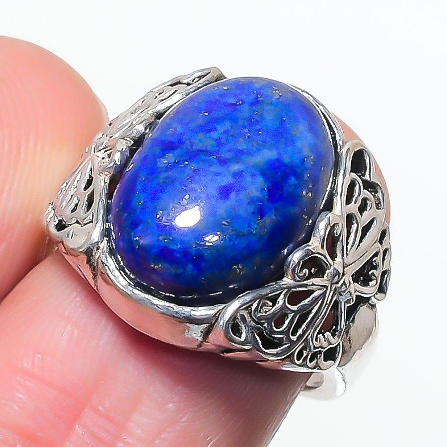 Natural Lapis Lazuli Gemstone 925 Sterling Silver Jewelry Ring Size 7 AR-17302