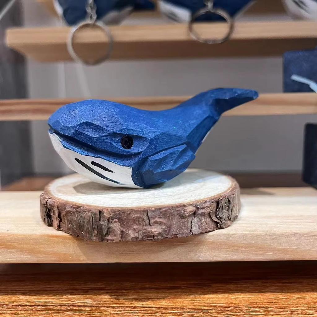 Cute Blue Whale Pendant Wood Carved Mini Hand Carved Colored Birthday Holiday Gift