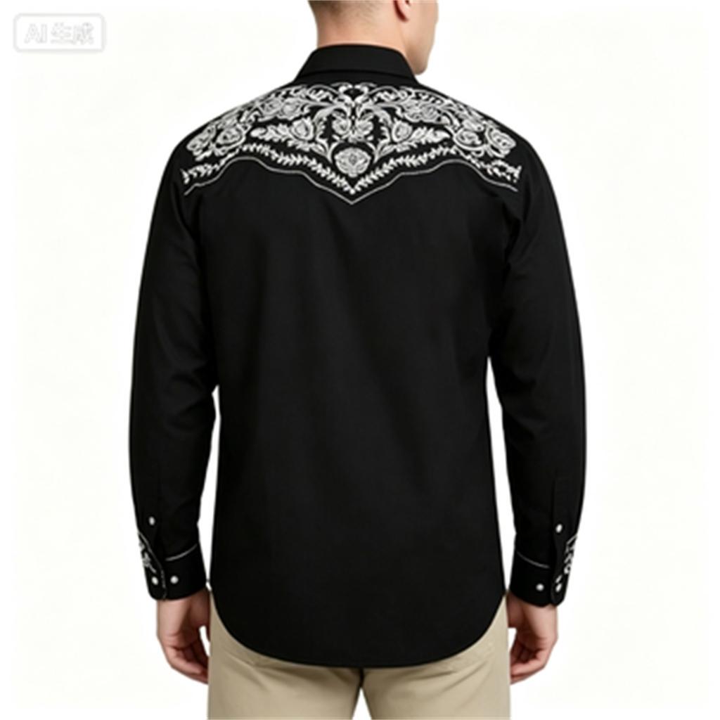 Men's Western Shirt Long Sleeve Embroidered Vintage Party Top with Decorative Pattern Fit Costume