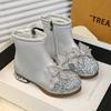 Automne Bottes En Cuir Diamantées à Eau Pour Enfants Semelle Épaisse Antidérapantes Bottines Filles à Lacets Simples Polyvalentes Bottes Décontractées Enfant