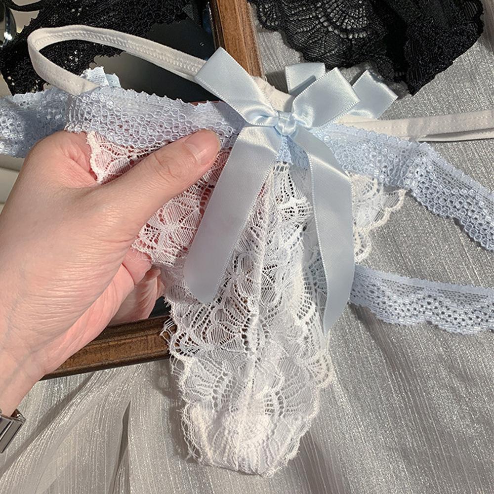 Women's Thong Sexy Lace Panties Women's Low Waist Pure Desire Bow Breathable Seamless Smooth and Soft Lingerie
