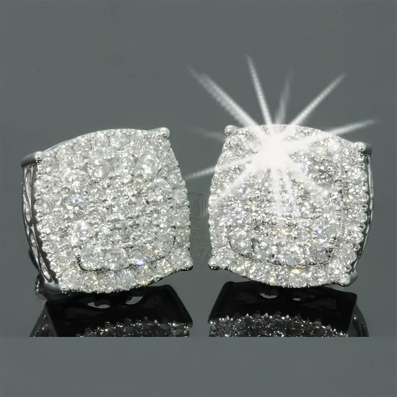 Fashion AAA Zirconia Micro For Men Women Stud Earrings Luxury Pave Hip Hop Geometry Square Color серебряный