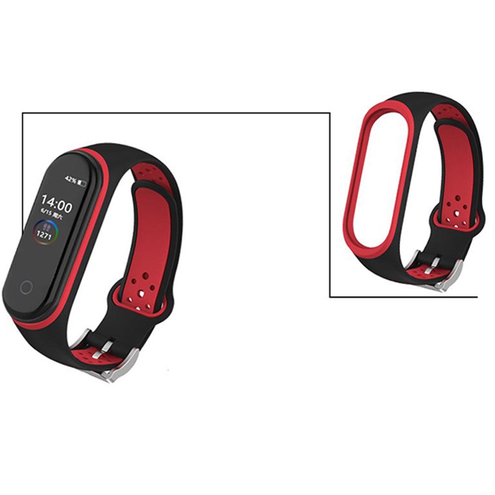 Double Color Round Holes Watch Band with Buckle Wrist Strap Replacement WristBand for XIAOMI MI Band 4