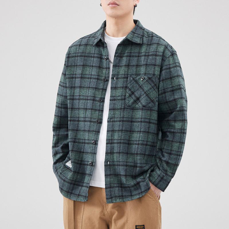 Z974 Retro Japanese Men's Loose Plaid Shirt - Spring/Summer Casual Work Jacket
