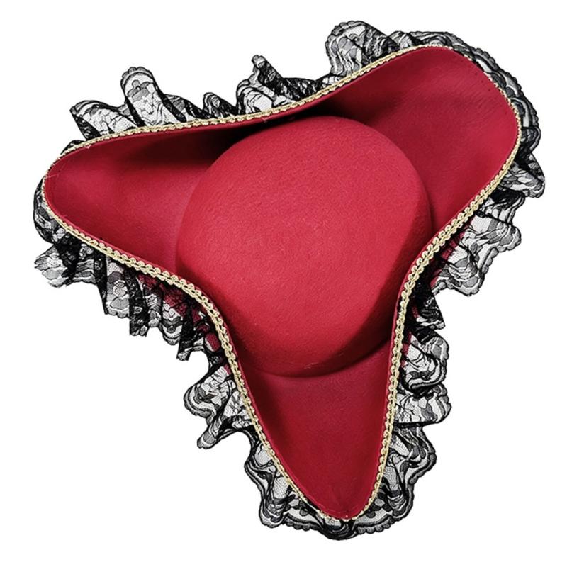 Stylish Black Pirate Hat With Lace And Feather Detail Halloween Cosplay Hat Perfect For Costume Parties
