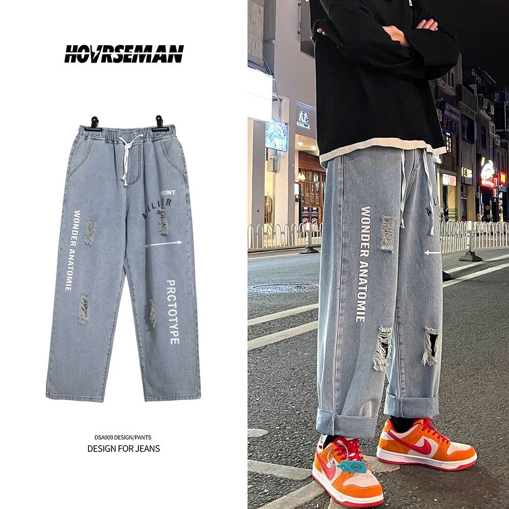 Pantalones de jeans de pierna ancha de gran tamaño para hombres 2021  Tendencias de la moda Ropa angustiada Adolescentes Rasgado Agujero Holgado  Pantalones vaqueros Streetwear comprar a buen precio — entrega gratuita,