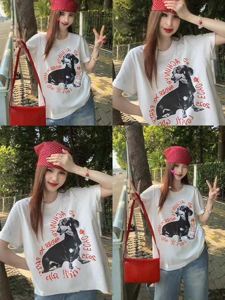 Plus Size Women's Casual Dog Print Loose T-shirt