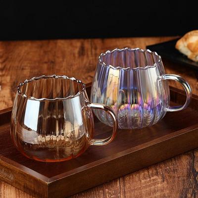 1 buc Cană de Sticlă cu Dungi, Ceașcă pentru Lapte de Mic Dejun, Drăguță, pentru Birou, Acasă, Cănă de Cafea, Model Dovleac, Veselă Rezistentă la Căldură cu Mâner