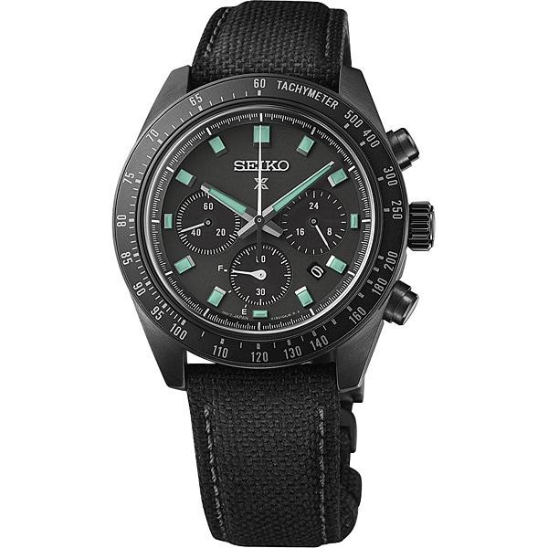 Seiko SBDL105 (PROSPEX SPEEDTIMER The Black Series Solar Chronograph Pánské hodinky s nylonovým řemínkem) Kulaté hodinky